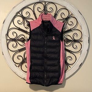 Women's Breast Cancer Ribbon Black and Pink Puffer Vest